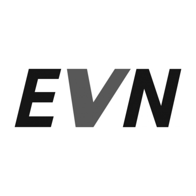 Das dreibuchstabige Logo EVN in modernem, serifenlosem Stil