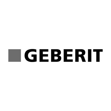 Das Wort GEBERIT in einer klaren, modernen Schriftart, gefolgt von einem quadratischen Symbol.