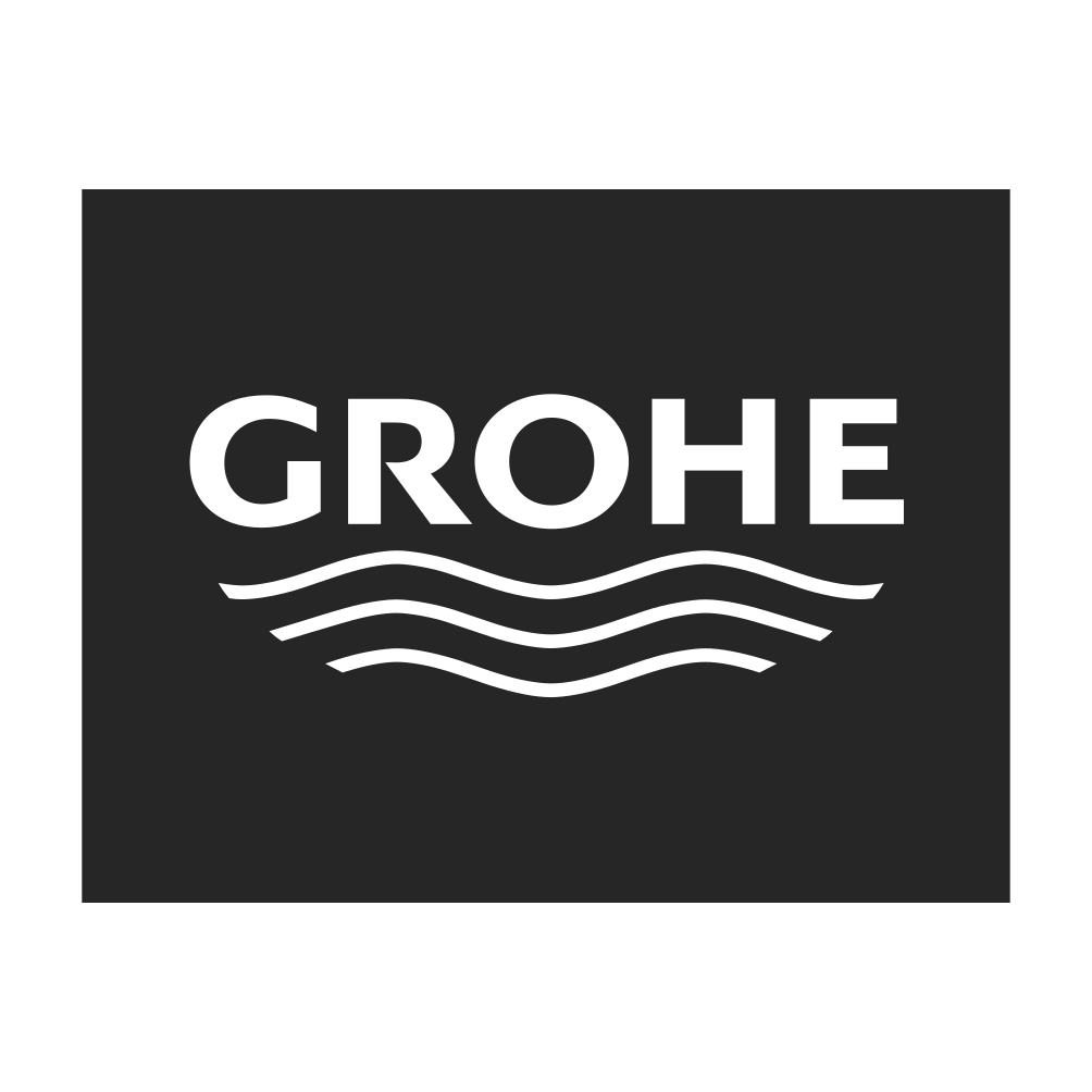 Logo der Marke Grohe in Weiß auf schwarzem Quadrat