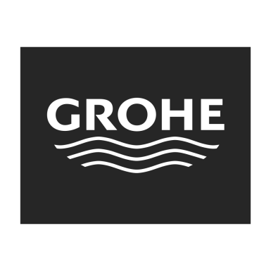 Logo der Marke Grohe in Weiß auf schwarzem Quadrat