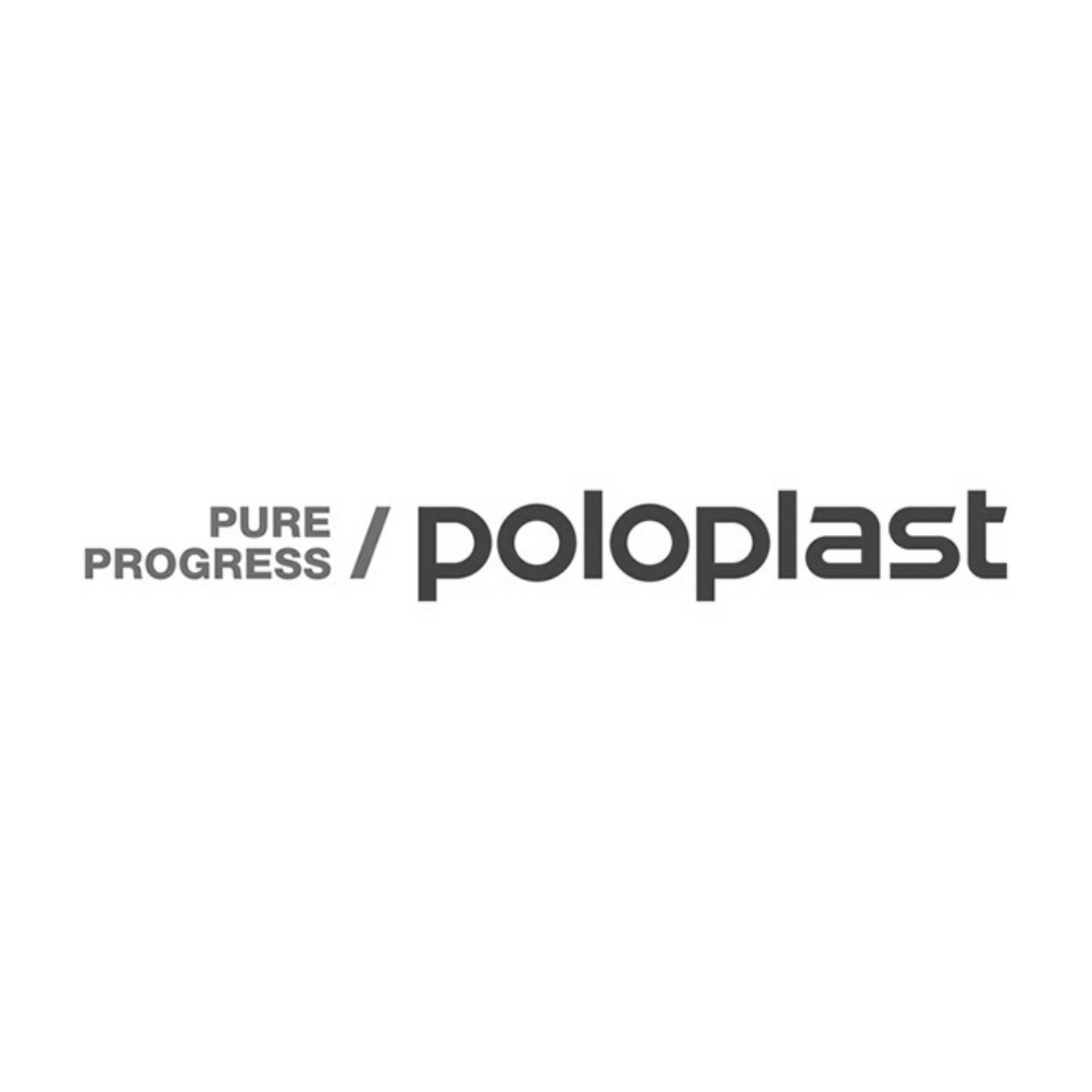 Das Logo von Polo Plast mit dem Slogan Pure Progress
