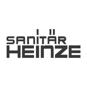 Das Logo des Unternehmens Sanitär Heinze mit schwarzer Schrift auf weißem Hintergrund.