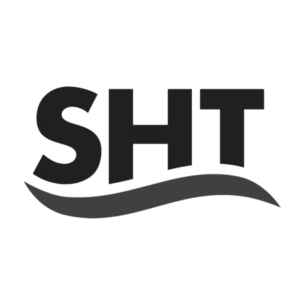 Das Acronym SHT in kräftigen Buchstaben mit einer stilisierten, wellenförmigen Grafik darunter.