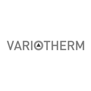 Der Schriftzug VARIOTHERM in einem modernen Logo-Design auf weißem Hintergrund.