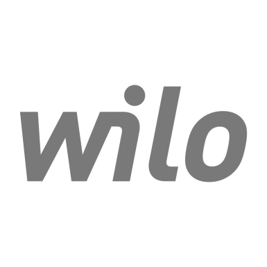 Das Wort wilo in großen, grauen, serifenlosen Buchstaben.